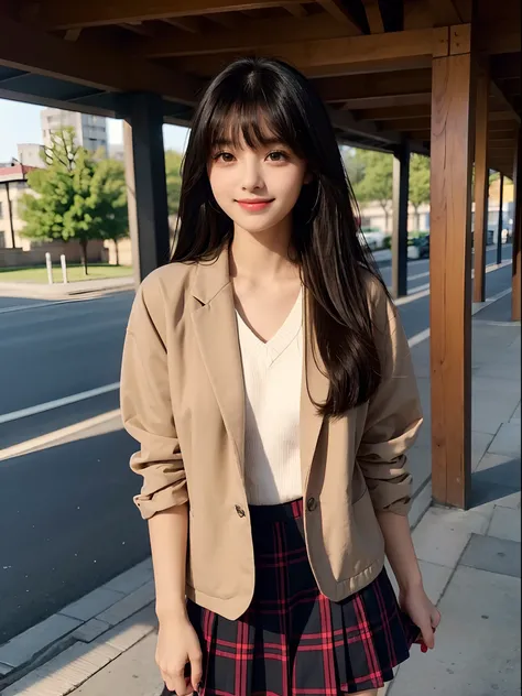 top-quality、girl with１a person、middle school girl、１4-year-old girl、cute  face、Childish face、Feminine atmosphere、Coquettish smile、Soft lips、tthin eyebrows、eyes are large、cute eye、Very long black hair、Silky long straight hair、Beautiful bangs、Long bangs、Delic...