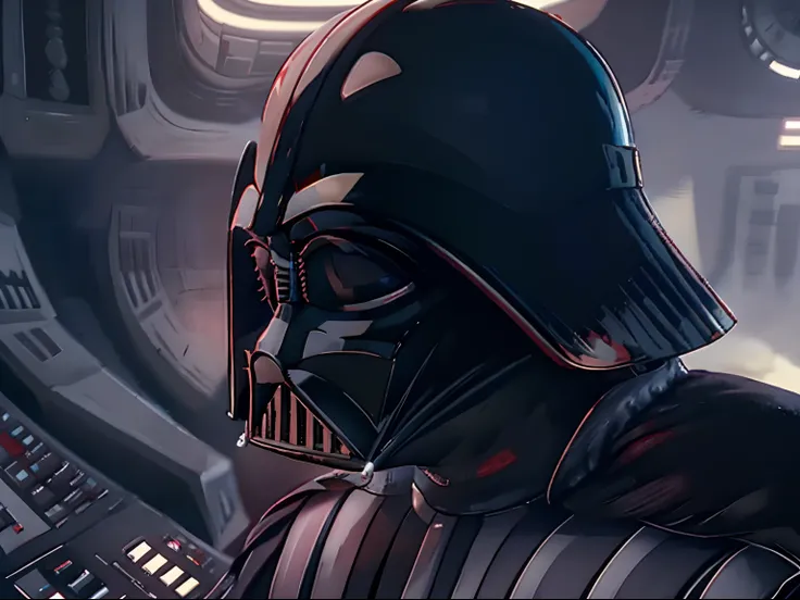 darth vader listening to chill lofi beats with headphones on in the jedi temple