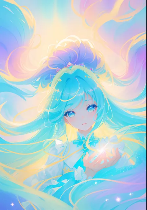 beautiful girl, puffy tiered ballgown with puffy long sleeves, vibrant pastel colors, (colorful), glowing golden long hair, magical lights, sparkling magical liquid, inspired by Glen Keane, inspired by Lois van Baarle, disney art style, by Lois van Baarle,...