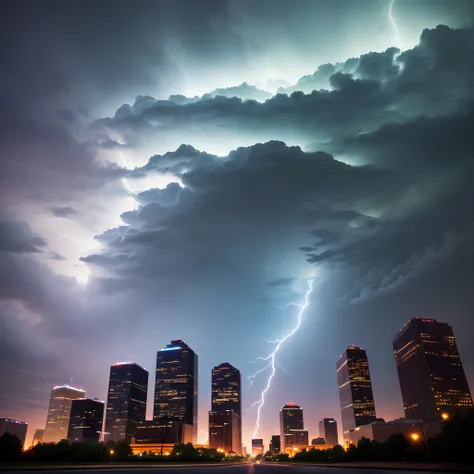 Thunderstorm in Oklahoma city at night