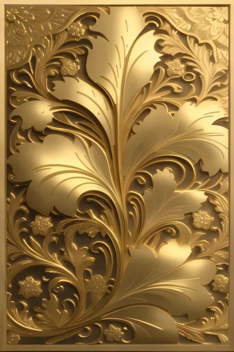 um close up de uma placa de ouro com um design de flor, madeira dourada esculpida em relevo, Relevo dourado, folha de ouro, folhas de ouro, ouro ornamentado, filigrana de ouro, filigrana dourada, gold decoration, flores de ouro, paredes de madeira, brass p...