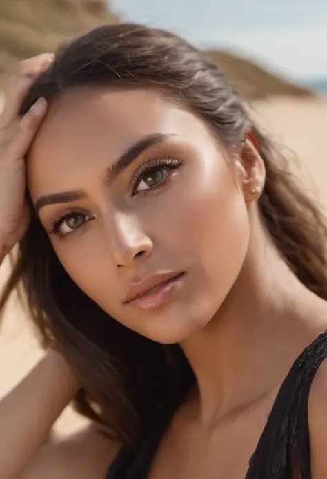 dark brown skin, beautiful face, veiled , african tribal theme, gold jewelry, ((crystal clear hazel eyes:1.2)), detailed eyes, beautiful eyes, ((masterpiece, UHD, 8K)), Depth of field, sand dunes, cleavage, large breasts, focus on eyes, breasts popping out...