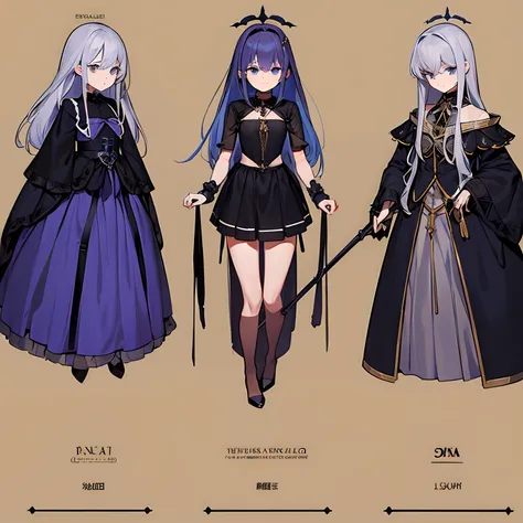 Evil Organizations『Necrofantasia』One of the Four Heavenly Kings of『Enchanted Valencia』Portrayal of Valencia,Valencia、Short stature with silver hair and blue eyes and wearing a black and navy blue dress(About 120cm)is a 10 year old girl with small breasts i...