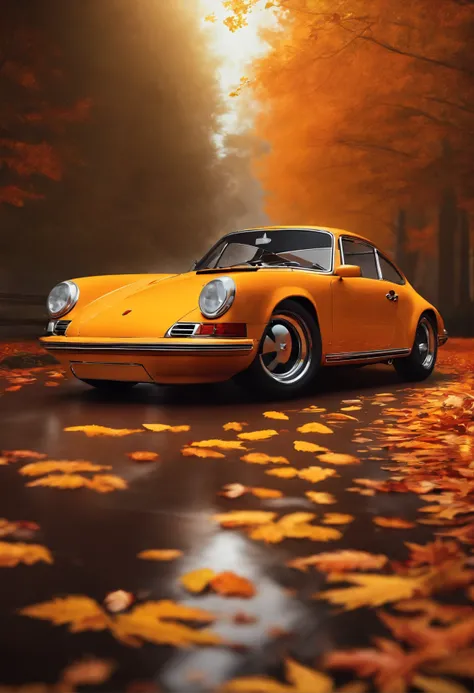 Porsche , cartoon , High definition , light and autumn