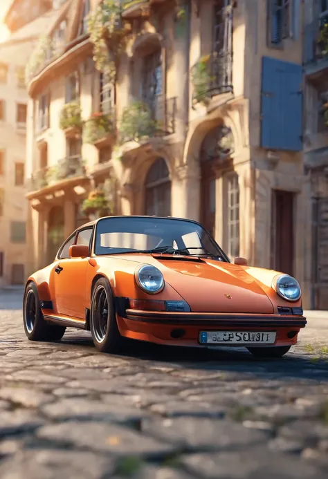 Porsche in a square of France