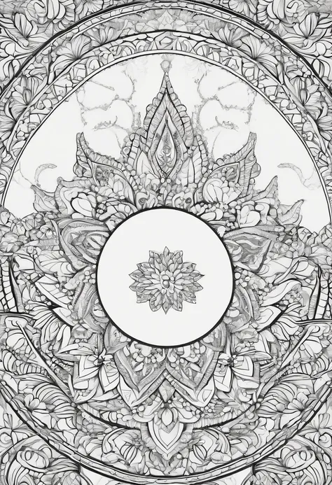 No Color, Bigjpg., coloring book page, clean line art, mandala background