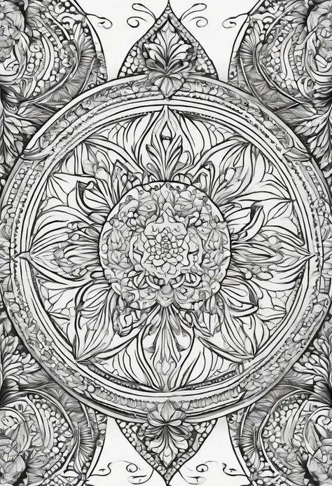 No Color, Bigjpg., coloring book page, clean line art, mandala background