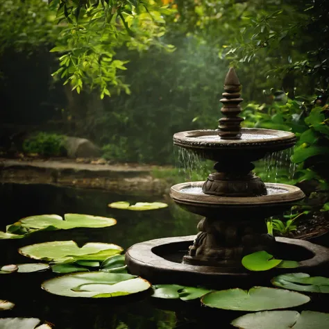 (best quality,highres,photo-realistic:1.37),bamboo fountain,water lilies,spa stones,serene atmosphere,gentle water flow,zen garden,harmonious,peaceful,sunlight filtering through leaves,natural materials,reflective surface,soothing colors,stress relief,tran...