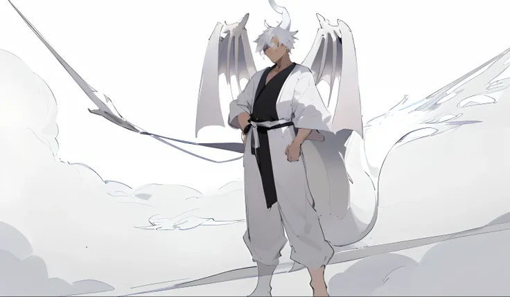 drawing of a man in a robe and a hat with wings, simple lineart, thick lineart, bold lineart, young male anthro dragon, clean lineart, clean anime outlines, sketchy artstyle, as an anthropomorphic dragon, thick black lineart, doing an elegant pose over you...