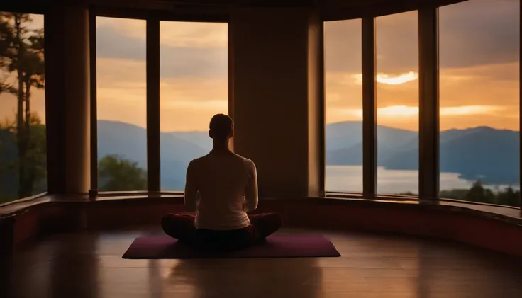 A person in solitary meditation in a quiet place.