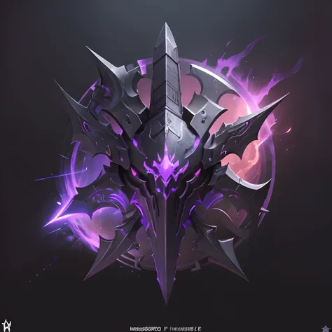 ((masterpiece)), (8k, high_resolution), (best quality), ultra-detailed, mmo logotype, purple lighting, black background, metall logo, front view, mmorpg logo, from lineage 2, official artwork, bungie, promo art, logo art, symmetric concept art, key art, aw...