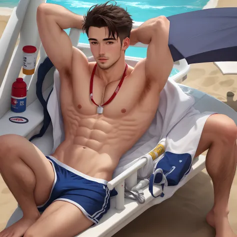 Shirtless male lifeguard