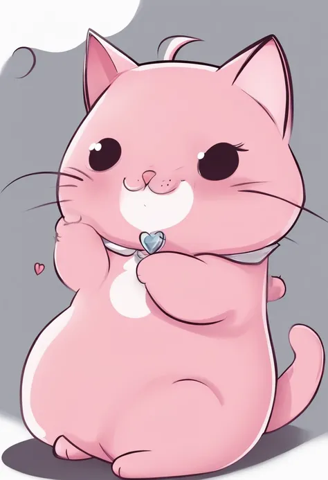 fat and cute pink kittya，fat and cute kitty，anthropomorphic style，disney style，black strokes，different emotions，multiple pose and expressionse pink kitty