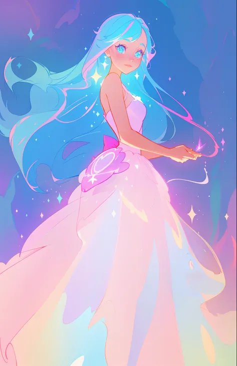 beautiful girl, puffy tiered ballgown, vibrant pastel colors, (colorful), glowing golden long hair, magical lights, sparkling magical liquid, inspired by Glen Keane, inspired by Lois van Baarle, disney art style, by Lois van Baarle, glowing aura around her...