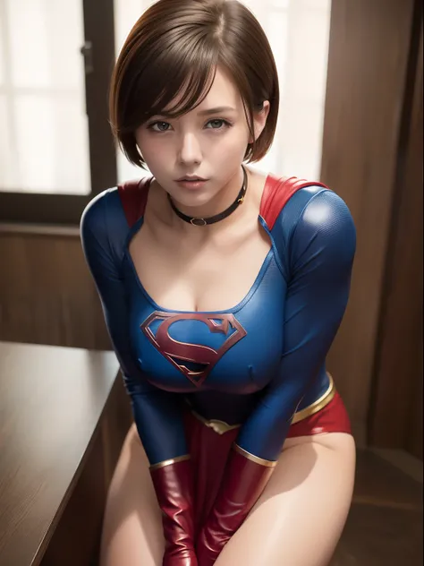 ​masterpiece、Short-haired Supergirl crouching in front of camera、large full breasts、Looking at the camera、Glossy costume、a choker、seduces、estrus、Cowgirl、Trance、Fayue、enjoyment、The sheen