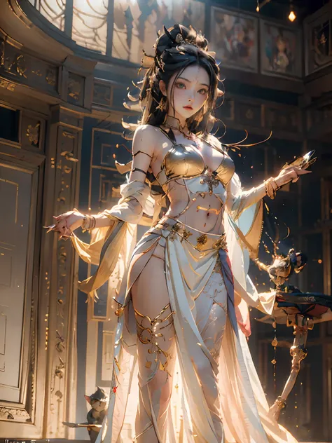 Alita Battle angel,a white girl,Beauty,Starry eyes,blusher,hand armor,(Photorealistic:1.4),Focus on the lower body,holding whip,High Definition,Detailed,Slender waist,Gorgeous long hair,Red lips,slender,Elegant,the panorama,Indoor ,masutepiece,8K,Atmospher...