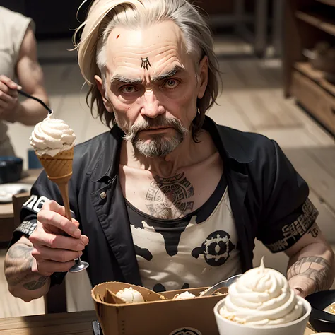 Charles Manson serving ice cream to people