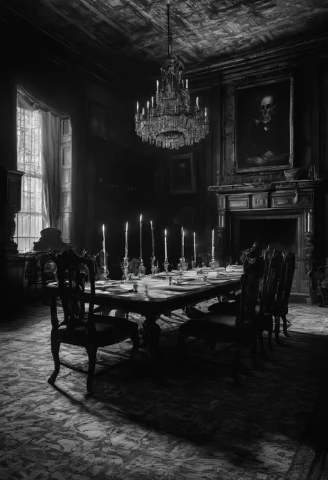 A grand dining hall in an English Manor set for breakfast