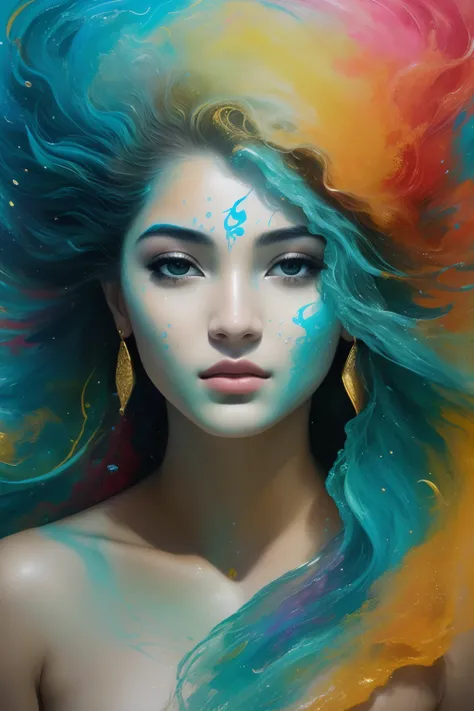 Face of the young elemental goddess of the waters, beleza abstrata, Centrado, looking-into-camera, Approaching perfection, Dynamic, fora, altamente detalhado, Pintura digital, art-station, arte conceitual, Foco suave, ju, illustration, arte de Carne Griffi...