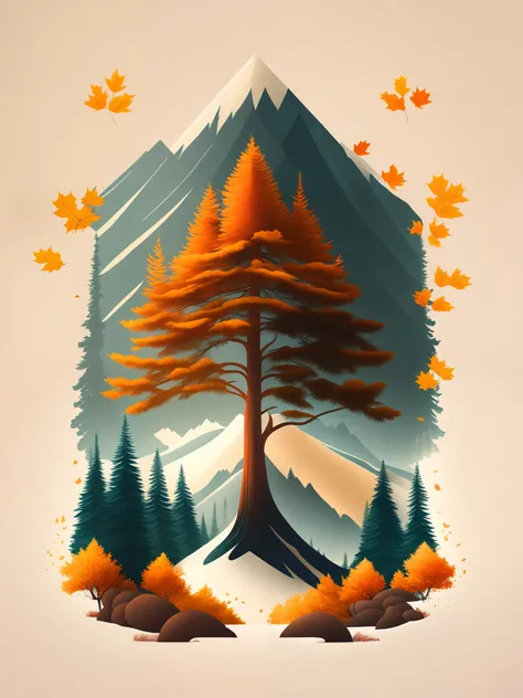 A spruce tree in an autumn landscape, design de camiseta, rzminjourney, arte vetorial