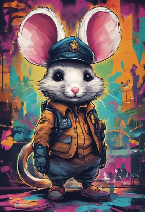 Imaginative concept art of a cute creature inspired by Lora, with the appearance of a mouse and dressed as a policeman. (CuteCreatures tag weighted at 0.9)