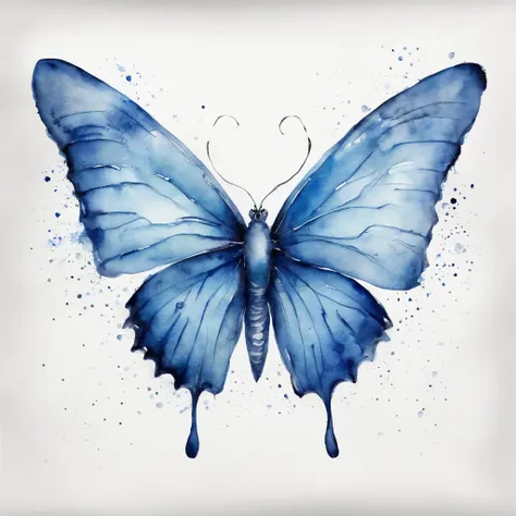 Symmetrical blue butterfly, Solid white backgound, alto contraste, cores vibrantes, borboleta