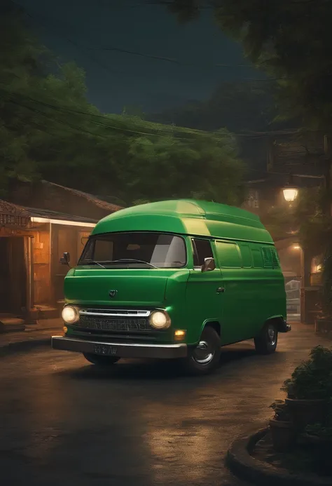 illustration，A green van ran forward，Fangzheng，Big van