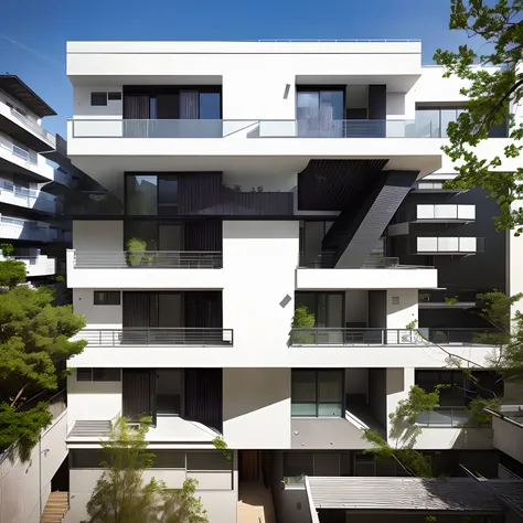 The black second floor has a balcony and balcony, full building, architecture award winner, unit, housing architecture, Residential houses, arhitectural shot, residential area, contemporary architecture, arquitectura premiada, exterior,concrete housing, ar...