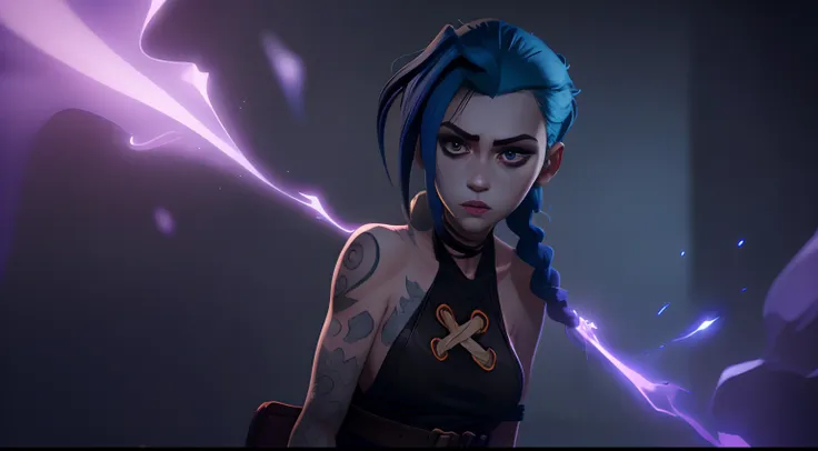 jinx's character design, dynamic movements, naked ass, bare breast, covers the chest with his hands, swollen ,  butt, kitty, sex...