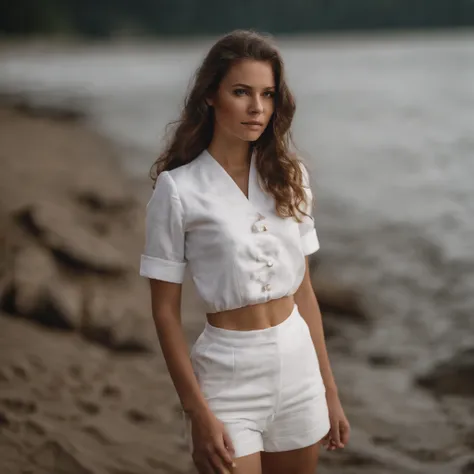 Beautiful girl in white sailor suit