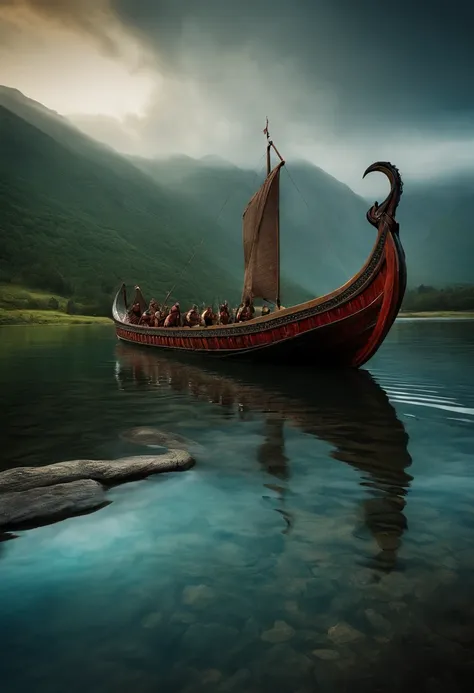 Viking longboat about to fight the the world serpent