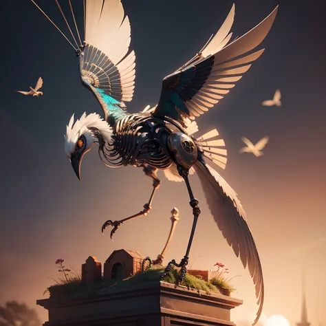 best quality, ultra-detailed, 
an extremely delicate and beautiful, 
Mechanical bird, metal structure, metal skeleton, firebird, 
depth of field, --auto