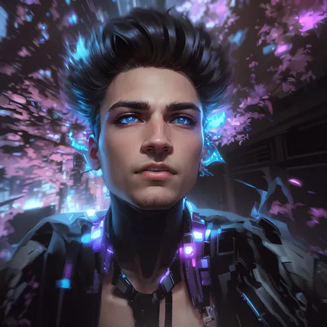 Change background cyberpunk handsome boy, reallstic face, 8k, ultra realistic,