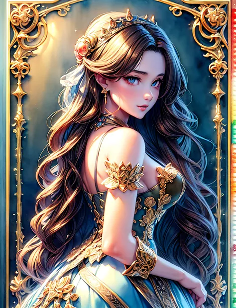 (((masutepiece))), hyperdetails, extremely beautyful girl, (((Happy))), extra detailed face, Beautiful hair, (((Look back))), beautiful detailed dress, Very beautiful detailed fantasy backgrounds, Extremely detailed, superfine illustration, (((Beautiful wa...