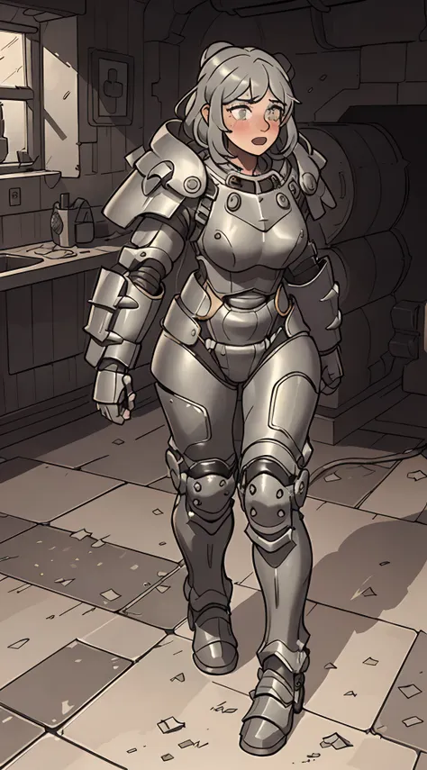 The prompt for the Stable Diffusion is as follows:
"A woman (who is heavily armored) frantically hitting on a two-way window as a viewer walked by, scared and confused, heavily blushing and worried. Medium: Illustration. Additional details: Detailed armor,...