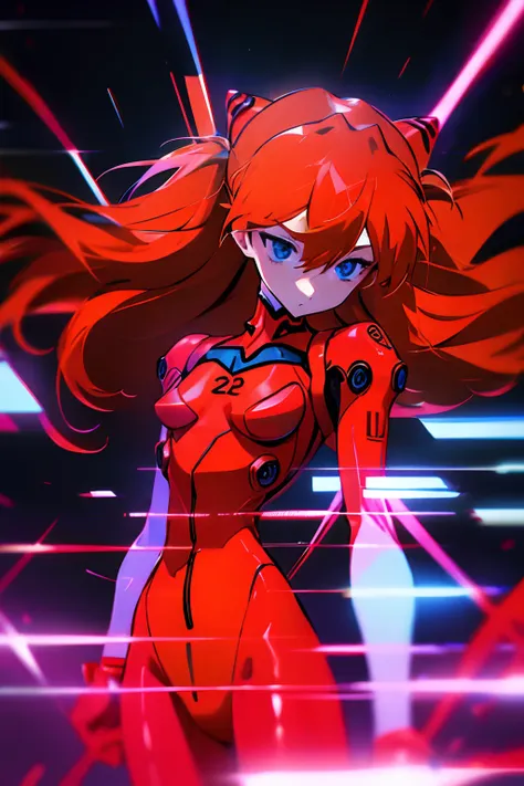 bodysuit, long sleeves, plugsuit, red bodysuit,,4k,absurdres, masterpiece, asuka langley soryu, blue eyes, hair between eyes, he...