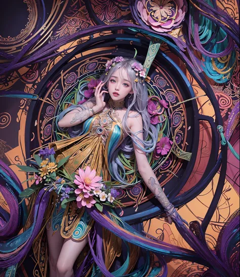 official art, unity 8k wallpaper, ultra detailed, beautiful and aesthetic, beautiful, masterpiece, best quality, (zentangle, mandala, tangle, entangle), (ecstasy of flower:1.2), dynamic angle, cowboyshot, the most beautiful form of chaos, elegant, a brutal...