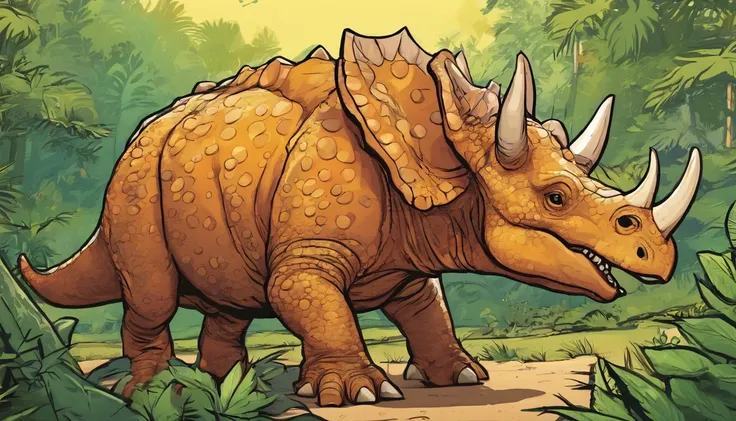 Triceratops with cute illustration. Being in a herd