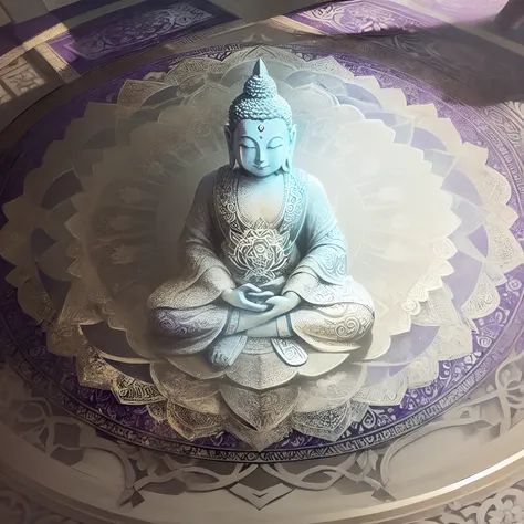 Buddha, purple lotus, mandala, yin yang, high resolution, intricate details, crystal