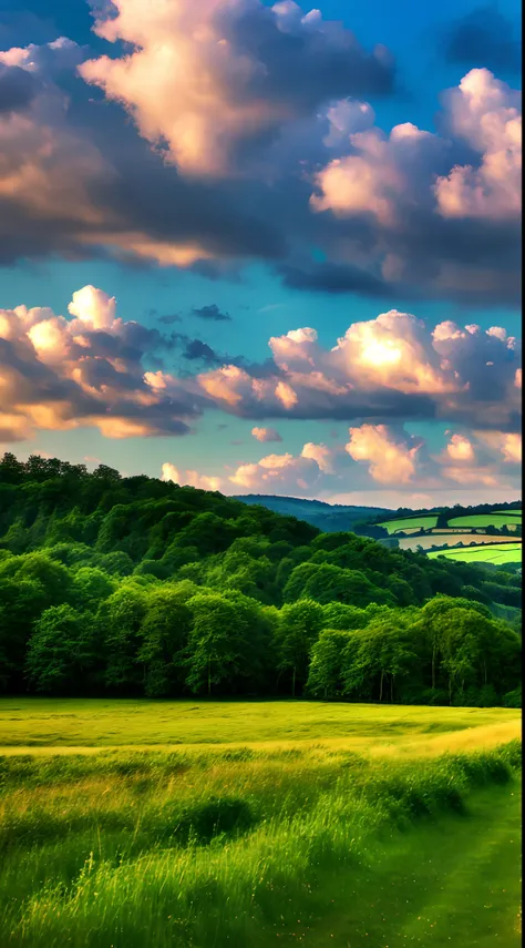 forest scape，blues sky and clouds,  green forest, hot air balloon，Colorful hot air balloons，high quality desktop wallpaper, verdant forest, detailed fields nature, beautiful english countryside, Stunning landscape, Rolling hills, Landscape wallpaper, lush ...