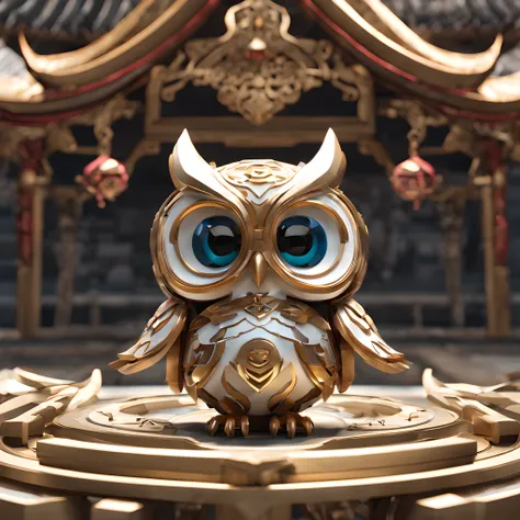 1 cyborg owl、solo, chibi emote, chibi character, mechanical body, 3d rendered, photon mapping, hyper sharp, ultra-detailliert, o...