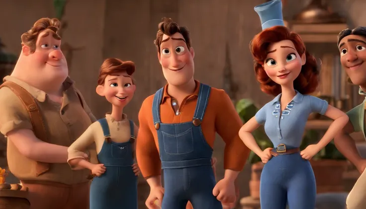 qualidade de imagem do filme，Disney Animation，Transylvania Disney Animated Movies，menino mais novo，rindo alegremente，Jogue com seu telefone，Denim suspenders，profundidade de campos，Luz alta，luz real，Traching de raias，oc renderizado，hyper-realistic，melhor qu...