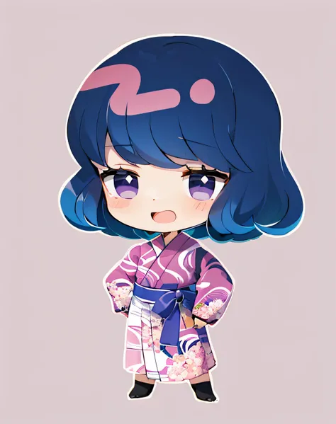 Cartoon girl with blue hair and purple robe, anime moe art style, Pink kimono