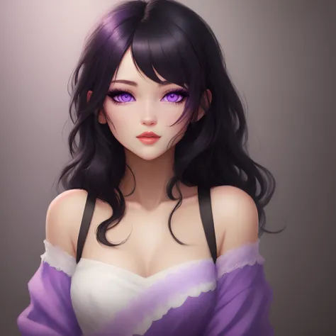 Black hair purple eyes Female illustration