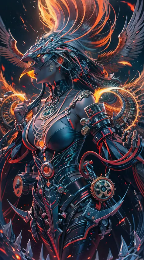 a steampunk horny Fire Phoenix, giant, ultraviolet gas fire streams escape from the body, ocean, intricate, hyper detailed, ultra realistic, sharp focus, octane render,