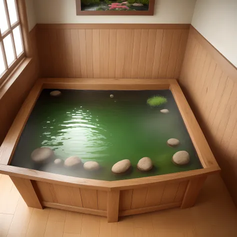 Small indoor 100 gallon fish pond with wooden frame