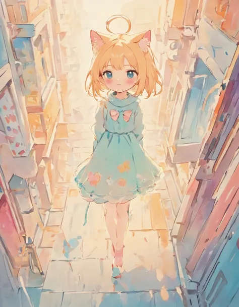 cat, fullbody,1 girl,
(pastel color:1.5),(cute illustration:1.5),(watercolor:1.2),white back ground,