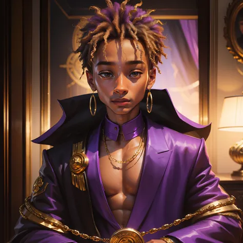 Jaden Smith, purple dress with gold jewelry, portrait hd