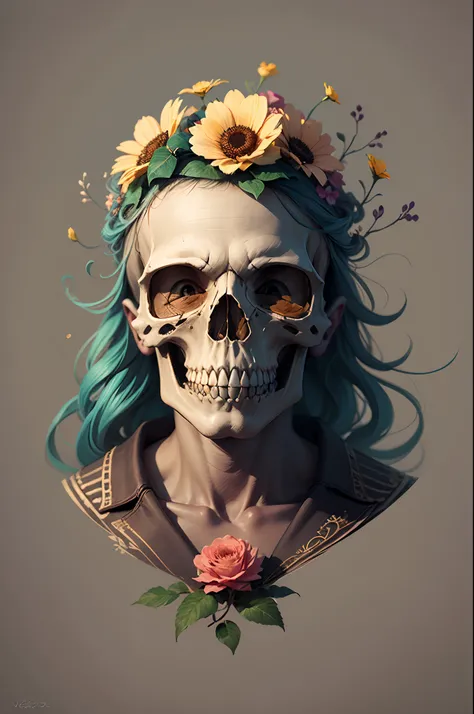 skull with flowers in vector --auto --s2