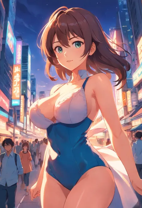 anime woman holding her huge breasts , 2d anime , manga art , hand drawn , lineart